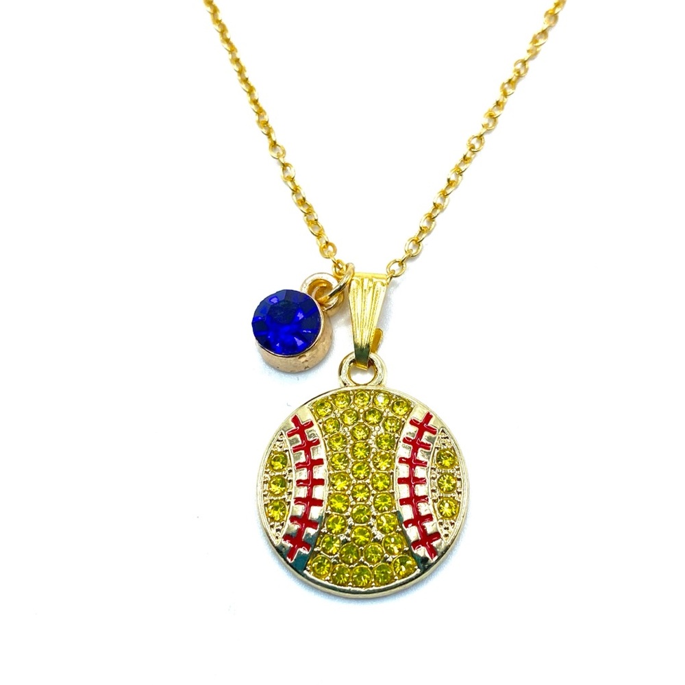 Softball Necklace Gold Rhinestone - Picture 5 of 7